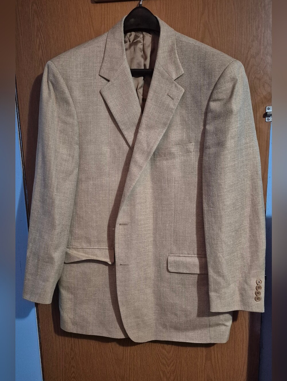 Mens Brooks Brothers Silk Linen Wool Beige Blazer Size 46R Pre Owned